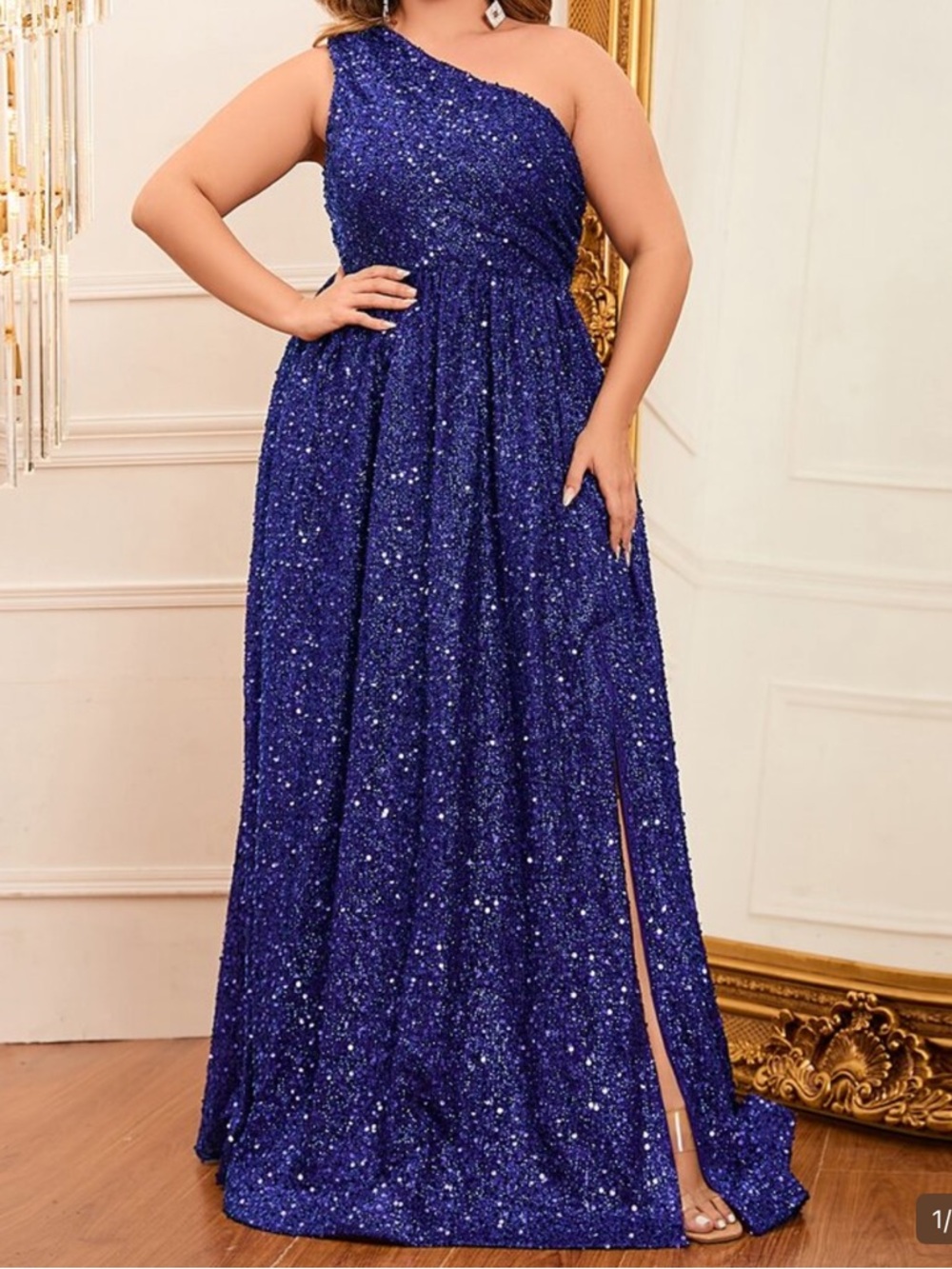 SHEIN Royal Blue One-Shoulder Sequin Evening Dress